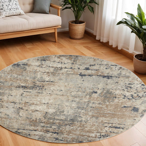 Homeroots 10' Beige And Gray Round Abstract Power Loom Area Rug  Polypropylene,Polyester 545131