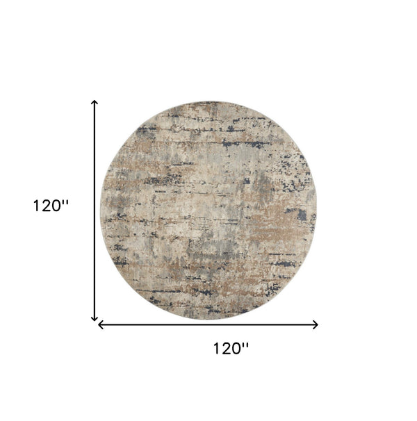 Homeroots 10' Beige And Gray Round Abstract Power Loom Area Rug  Polypropylene,Polyester 545131