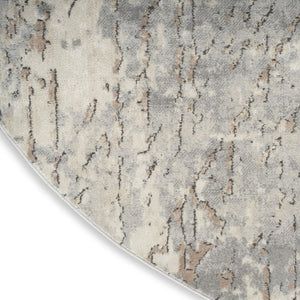 HomeRoots 8' Round Abstract Area Rug in Beige and Gray - Modern Power Loomed Design for Stylish Spaces 545132