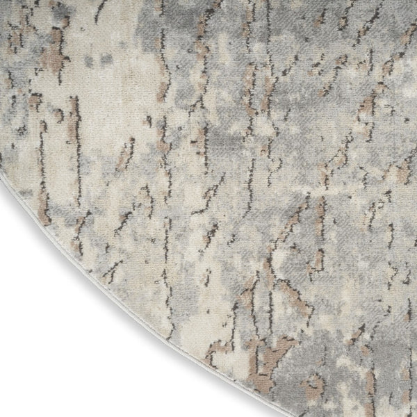 HomeRoots 8' Round Abstract Area Rug in Beige and Gray - Modern Power Loomed Design for Stylish Spaces 545132