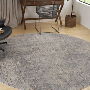HomeRoots 8' Round Abstract Area Rug in Beige and Gray - Modern Power Loomed Design for Stylish Spaces 545132