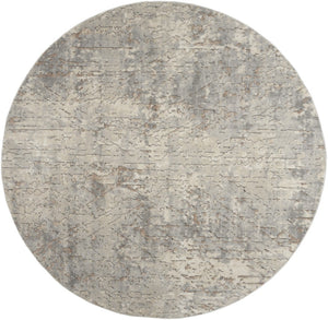 HomeRoots 8' Round Abstract Area Rug in Beige and Gray - Modern Power Loomed Design for Stylish Spaces 545132