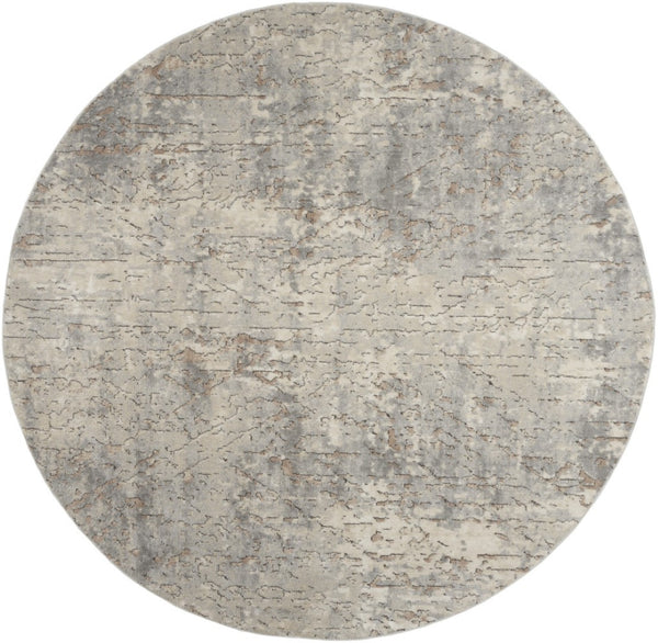 HomeRoots 8' Round Abstract Area Rug in Beige and Gray - Modern Power Loomed Design for Stylish Spaces 545132