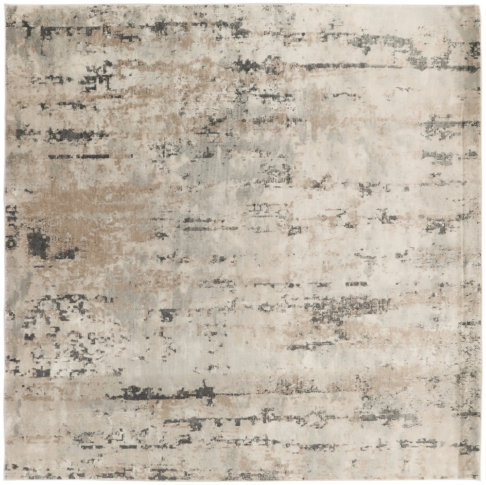 Homeroots 10' Beige And Gray Square Abstract Power Loom Area Rug  Polypropylene,Polyester 545133