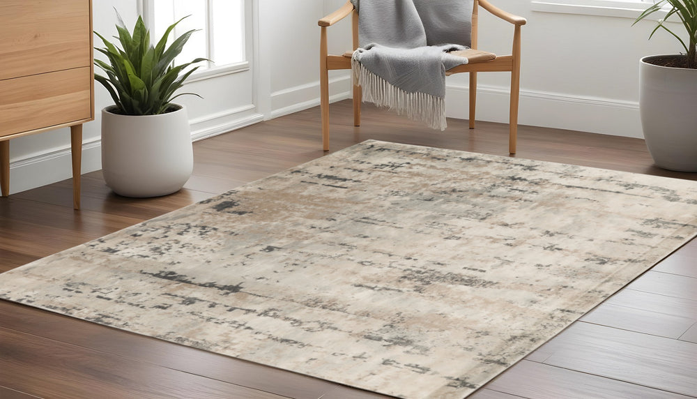 Homeroots 10' Beige And Gray Square Abstract Power Loom Area Rug  Polypropylene,Polyester 545133