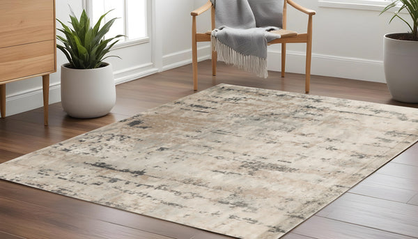 Homeroots 10' Beige And Gray Square Abstract Power Loom Area Rug  Polypropylene,Polyester 545133