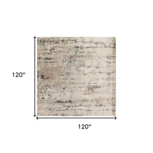 Homeroots 10' Beige And Gray Square Abstract Power Loom Area Rug  Polypropylene,Polyester 545133