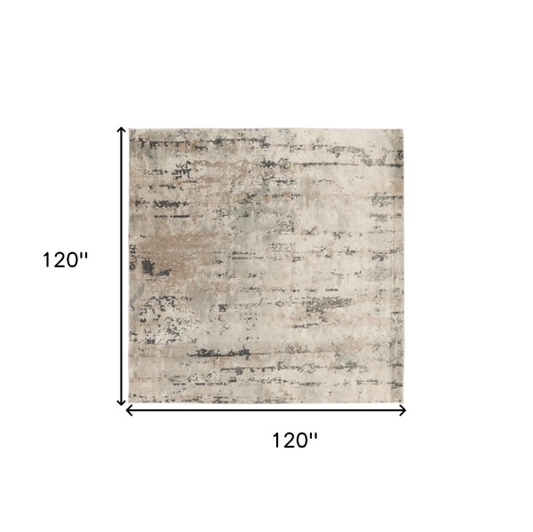 Homeroots 10' Beige And Gray Square Abstract Power Loom Area Rug  Polypropylene,Polyester 545133