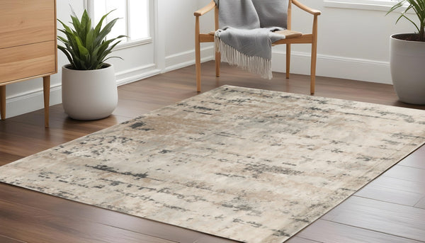 HomeRoots 16' Abstract Beige and Gray Runner Rug - Durable, Soft, Low-Profile Design for Modern Spaces 8' Square 545136