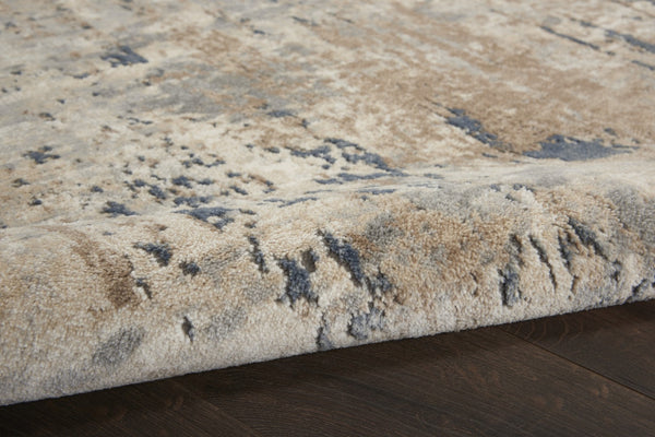 HomeRoots 16' Abstract Beige and Gray Runner Rug - Durable, Soft, Low-Profile Design for Modern Spaces 8' Square 545136