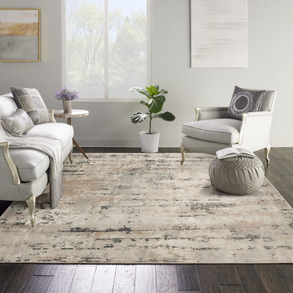 HomeRoots 16' Abstract Beige and Gray Runner Rug - Durable, Soft, Low-Profile Design for Modern Spaces 8' Square 545136