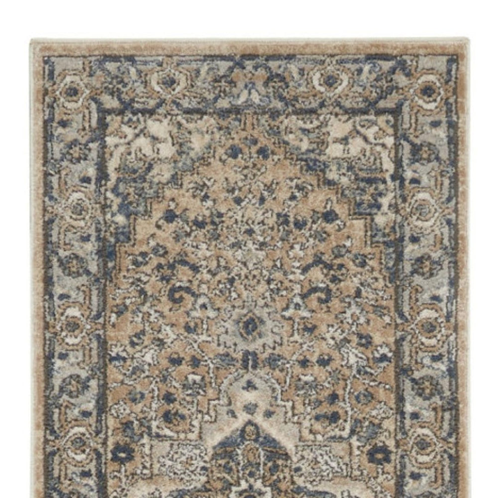 HomeRoots 16' Beige and Gray Medallion Distressed Runner Rug - Timeless Elegance for Hallways and Spaces 16' Runner 545138