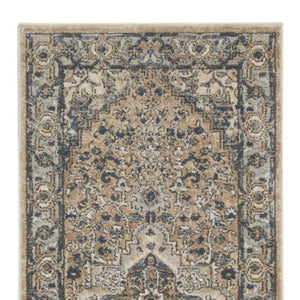 HomeRoots 16' Beige and Gray Medallion Distressed Runner Rug - Timeless Elegance for Hallways and Spaces 16' Runner 545138