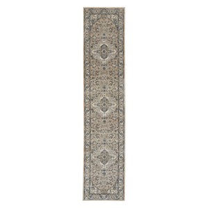 HomeRoots 16' Beige and Gray Medallion Distressed Runner Rug - Timeless Elegance for Hallways and Spaces 16' Runner 545138