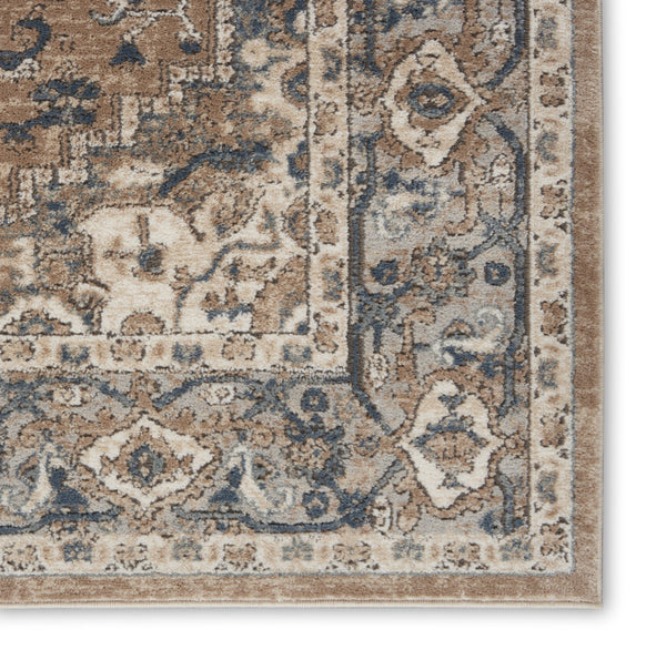 Homeroots 16' Runner Beige And Gray Medallion Power Loom Distressed Runner Rug  Polypropylene,Polyester 545138