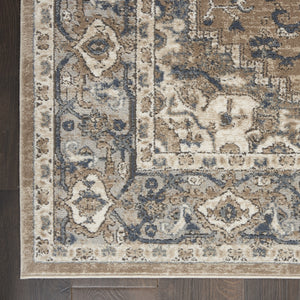 Homeroots 16' Runner Beige And Gray Medallion Power Loom Distressed Runner Rug  Polypropylene,Polyester 545138