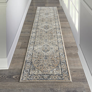 HomeRoots 16' Beige and Gray Medallion Distressed Runner Rug - Timeless Elegance for Hallways and Spaces 16' Runner 545138