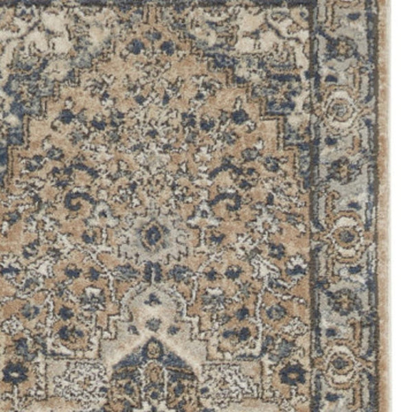 HomeRoots 16' Beige and Gray Medallion Distressed Runner Rug - Timeless Elegance for Hallways and Spaces 20' Runner 545139