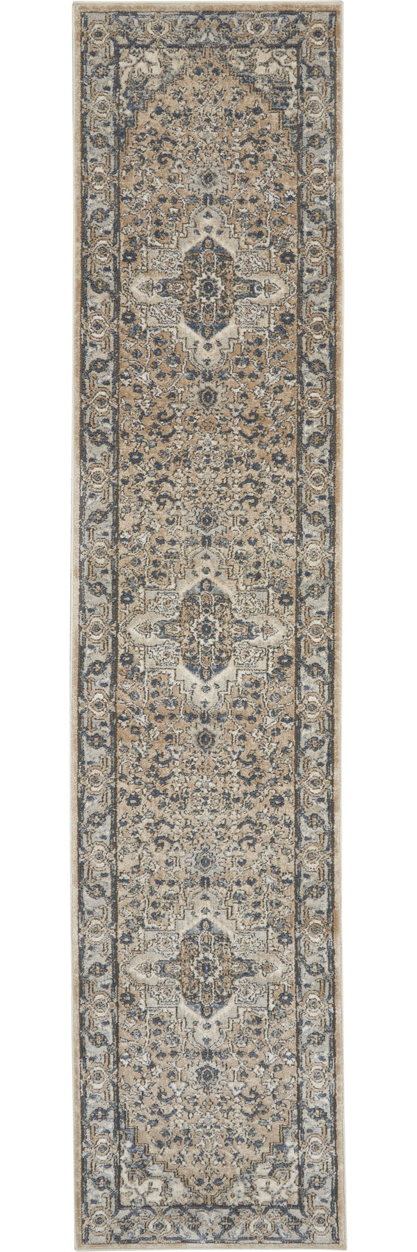 Homeroots 20' Runner Beige And Gray Medallion Power Loom Distressed Runner Rug  Polypropylene,Polyester 545139