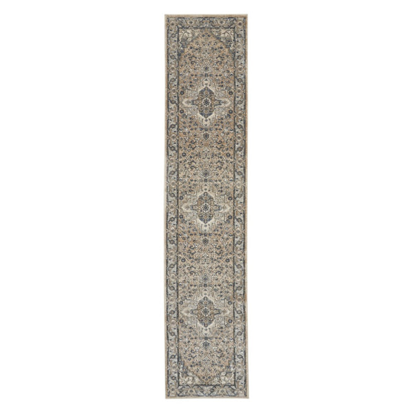 HomeRoots 16' Beige and Gray Medallion Distressed Runner Rug - Timeless Elegance for Hallways and Spaces 20' Runner 545139