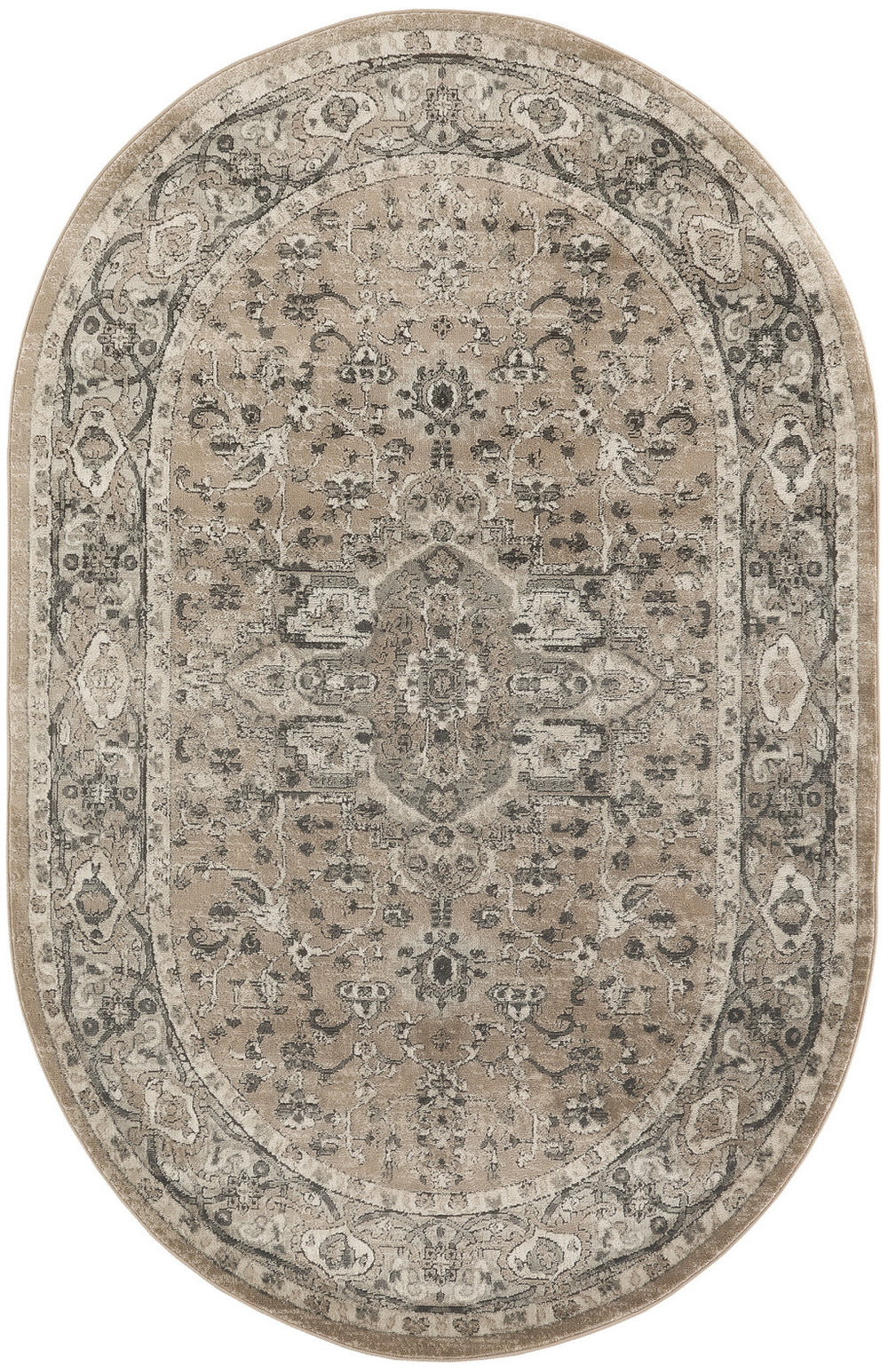 Homeroots 5' X 8' Beige And Gray Medallion Power Loom Distressed Area Rug  Polypropylene,Polyester 545141