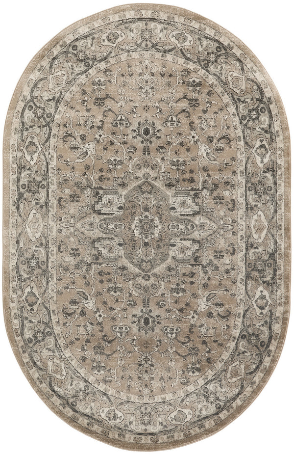 Homeroots 5' X 8' Beige And Gray Medallion Power Loom Distressed Area Rug  Polypropylene,Polyester 545141