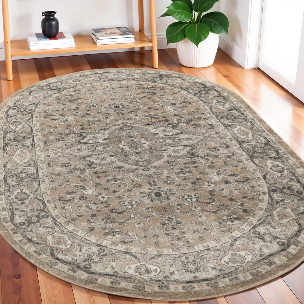 Homeroots 5' X 8' Beige And Gray Medallion Power Loom Distressed Area Rug  Polypropylene,Polyester 545141