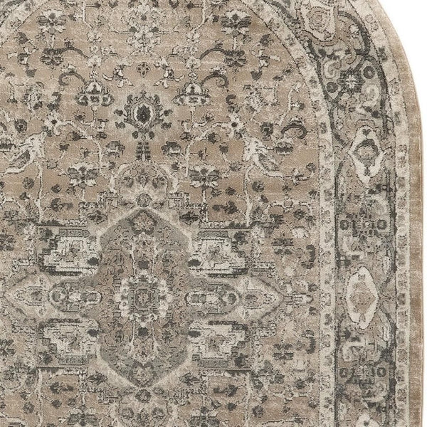 HomeRoots 5' Elegant Beige and Gray Medallion Power Loom Distressed Area Rug for Timeless Home Décor 5' X 8' 545141