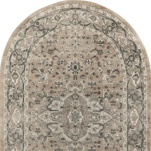 HomeRoots 5' Elegant Beige and Gray Medallion Power Loom Distressed Area Rug for Timeless Home Décor 5' X 8' 545141