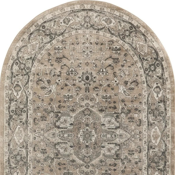 HomeRoots 5' Elegant Beige and Gray Medallion Power Loom Distressed Area Rug for Timeless Home Décor 5' X 8' 545141