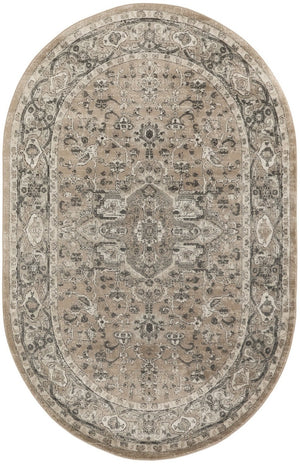 HomeRoots 5' Elegant Beige and Gray Medallion Power Loom Distressed Area Rug for Timeless Home Décor 5' X 8' 545141
