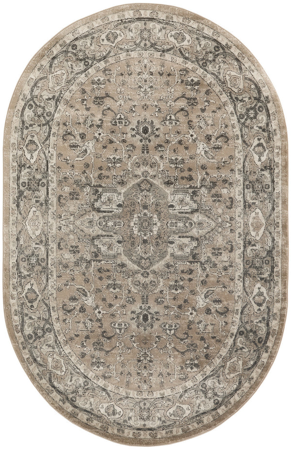 Homeroots 6' X 9' Beige And Gray Medallion Power Loom Distressed Area Rug  Polypropylene,Polyester 545142