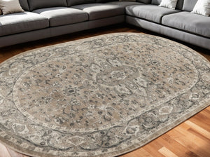 HomeRoots 5' Elegant Beige and Gray Medallion Power Loom Distressed Area Rug for Timeless Home Décor 6' X 9' 545142