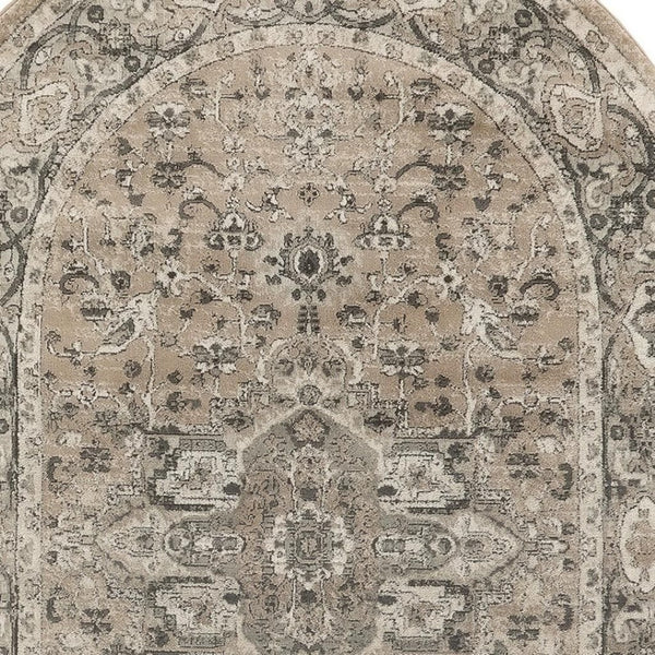 HomeRoots 5' Elegant Beige and Gray Medallion Power Loom Distressed Area Rug for Timeless Home Décor 6' X 9' 545142