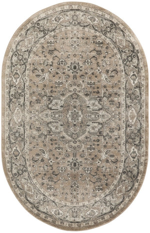 HomeRoots 5' Elegant Beige and Gray Medallion Power Loom Distressed Area Rug for Timeless Home Décor 6' X 9' 545142