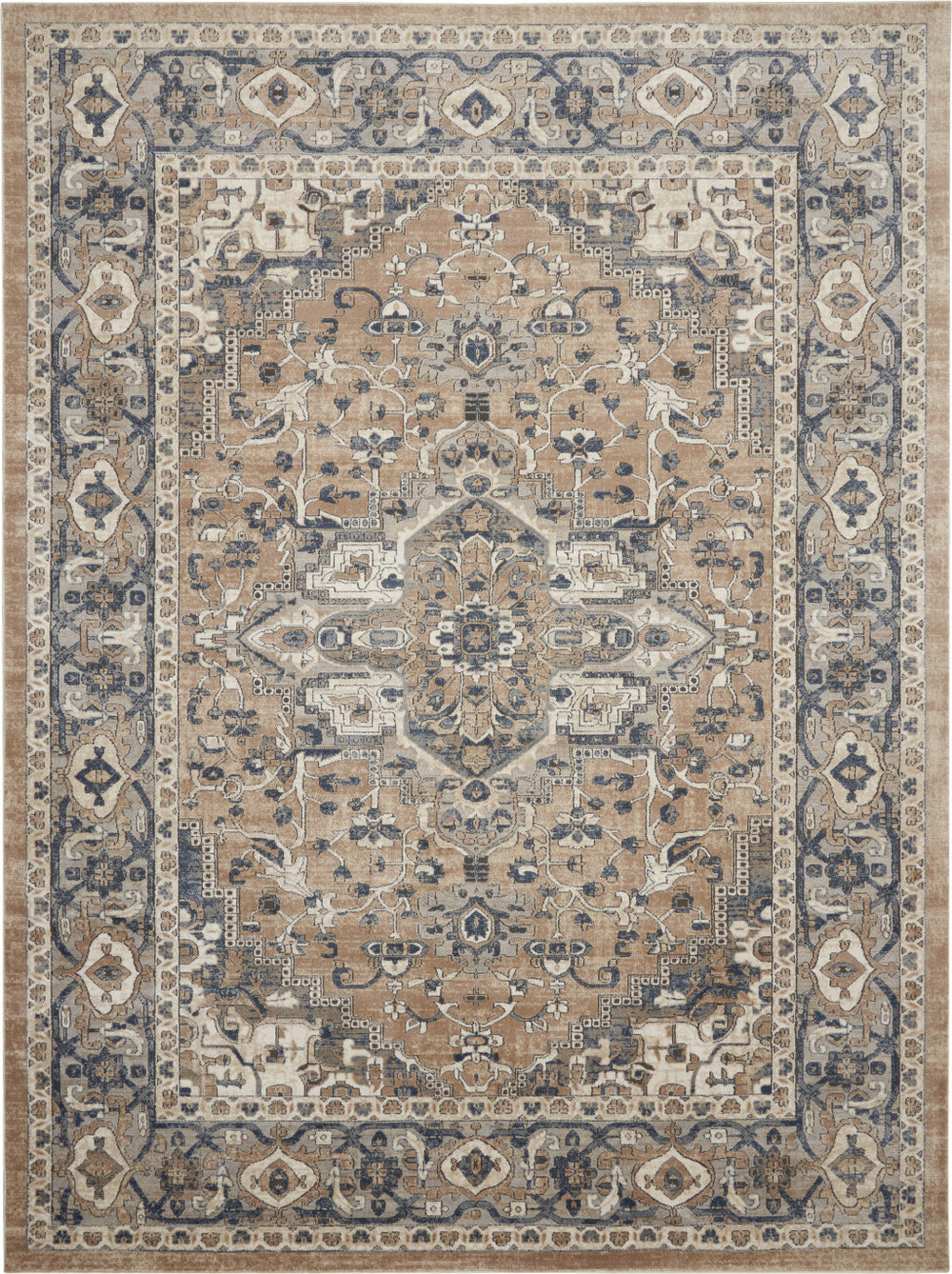 Homeroots 12' X 15' Beige And Gray Medallion Power Loom Distressed Area Rug  Polypropylene,Polyester 545143