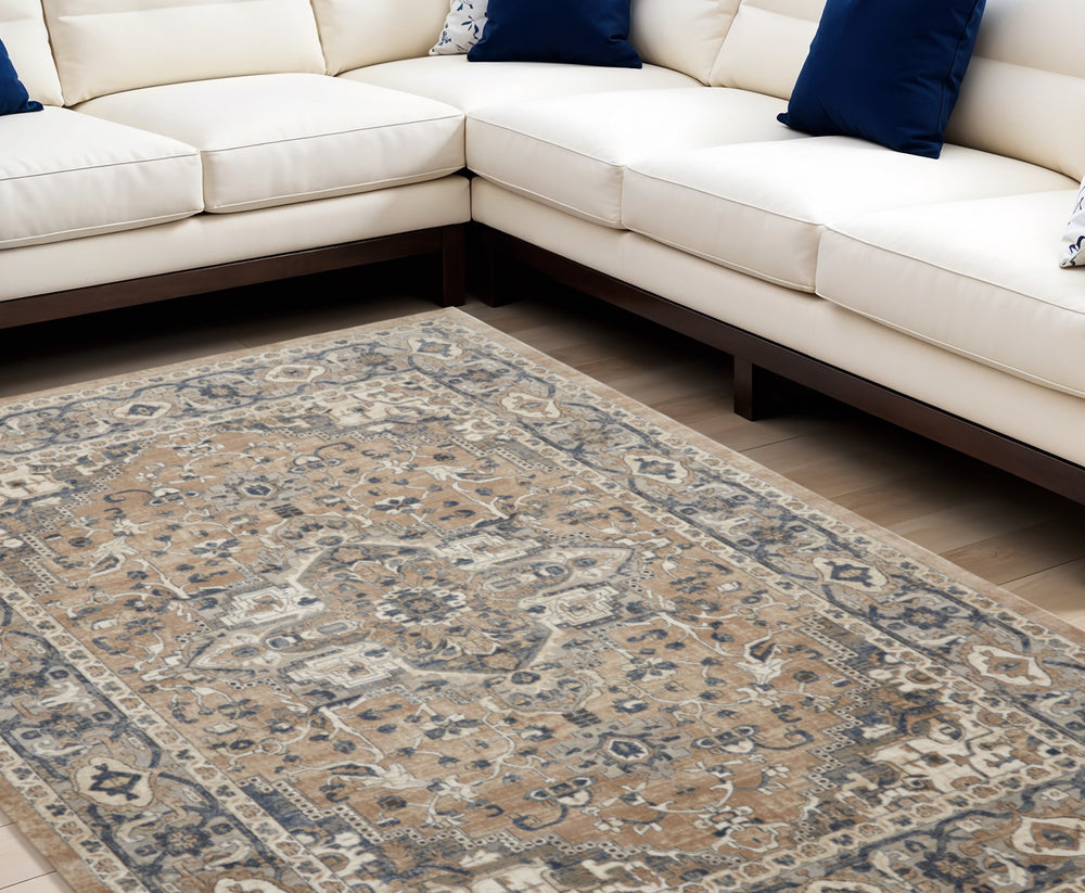 Homeroots 12' X 15' Beige And Gray Medallion Power Loom Distressed Area Rug  Polypropylene,Polyester 545143