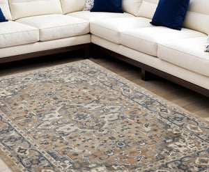 Homeroots 12' X 15' Beige And Gray Medallion Power Loom Distressed Area Rug  Polypropylene,Polyester 545143