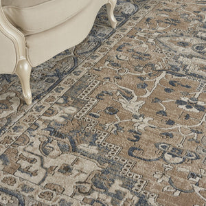 HomeRoots 12' Elegant Beige and Gray Medallion Power Loomed Distressed Area Rug for Timeless Home Style 12' X 15' 545143