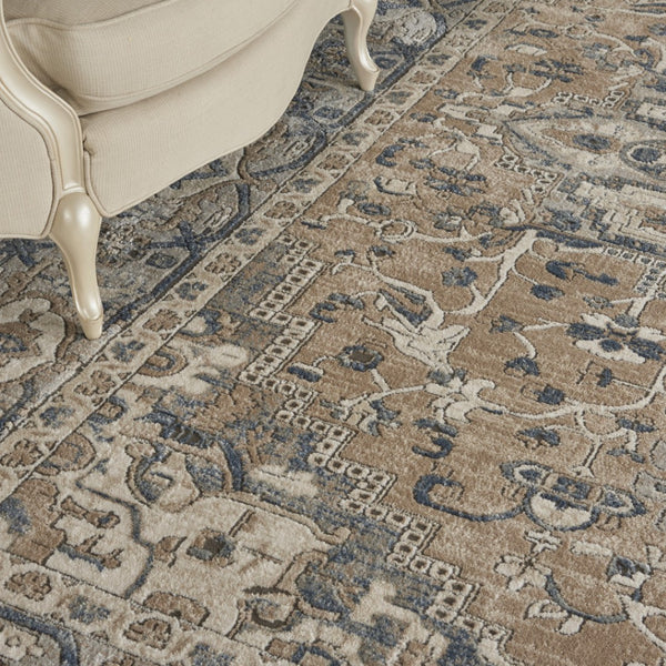 HomeRoots 12' Elegant Beige and Gray Medallion Power Loomed Distressed Area Rug for Timeless Home Style 12' X 15' 545143