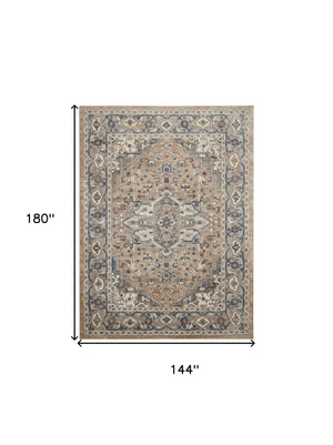 Homeroots 12' X 15' Beige And Gray Medallion Power Loom Distressed Area Rug  Polypropylene,Polyester 545143