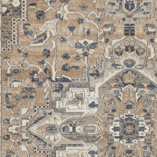 Homeroots 12' X 15' Beige And Gray Medallion Power Loom Distressed Area Rug  Polypropylene,Polyester 545143
