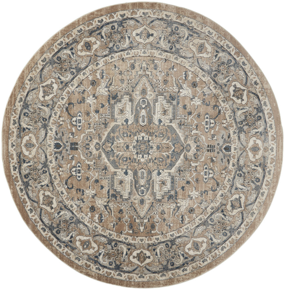 Homeroots 10' Beige And Gray Round Medallion Power Loom Distressed Area Rug  Polypropylene,Polyester 545144
