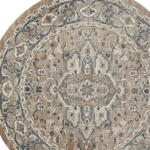 Homeroots 10' Beige And Gray Round Medallion Power Loom Distressed Area Rug  Polypropylene,Polyester 545144