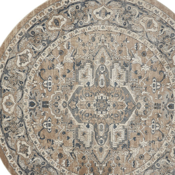 Homeroots 10' Beige And Gray Round Medallion Power Loom Distressed Area Rug  Polypropylene,Polyester 545144