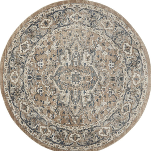 Homeroots 10' Beige And Gray Round Medallion Power Loom Distressed Area Rug  Polypropylene,Polyester 545144