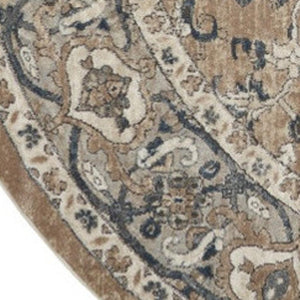 HomeRoots 12' Elegant Beige and Gray Medallion Power Loomed Distressed Area Rug for Timeless Home Style 10' Round 545144