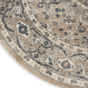 HomeRoots 12' Elegant Beige and Gray Medallion Power Loomed Distressed Area Rug for Timeless Home Style 10' Round 545144