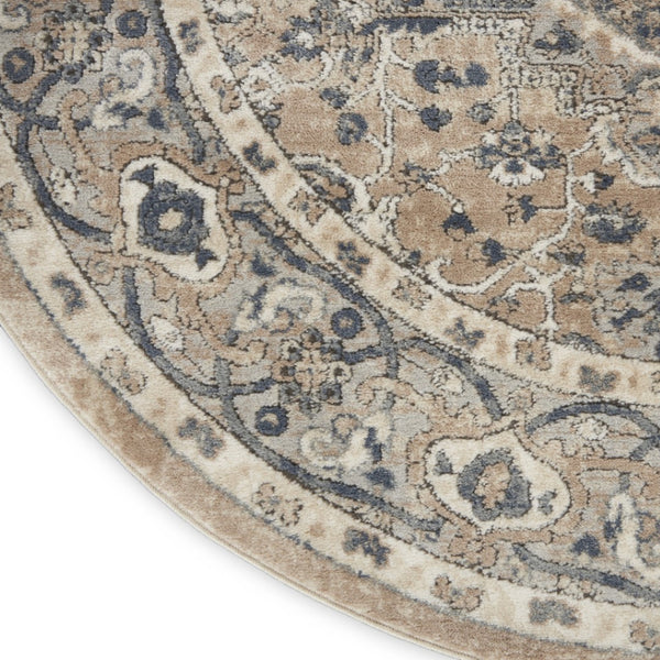 HomeRoots 12' Elegant Beige and Gray Medallion Power Loomed Distressed Area Rug for Timeless Home Style 10' Round 545144
