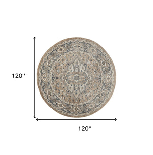 Homeroots 10' Beige And Gray Round Medallion Power Loom Distressed Area Rug  Polypropylene,Polyester 545144